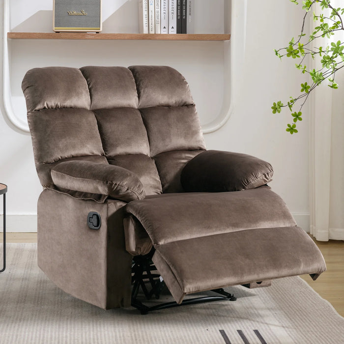 Classic Manual Recliner with Soft Fabric Reclining Chair Sofa for Living Room Bedoom, Brown