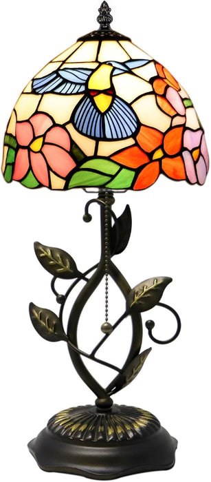Tiffany Style Stained Glass Table Lamp Blue Hummingbird 18 Inch