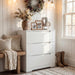 Modern 3 Drawer Dresser, Wood Chest of Drawers with Storage, Tall Nightstand with Cut-Out Handles, Side End Table, Accent Storage Cabinet for Living Room, Entryway, White