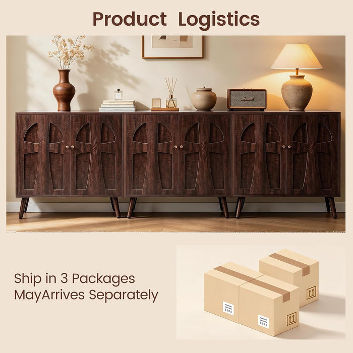 Dark Walnut Sideboard Buffet Cabinet With AdjustableShelves