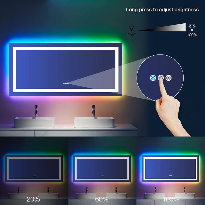 60x30 Inch RGB Dimmable LED VanityMirrorAntiFogBacklit