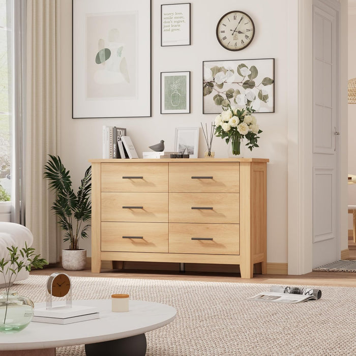 Dresser for Bedroom, 47 Inch Wide Wood Chest of Drawers, Large Storage Organizer with Deep Drawers & Stable Legs, Modern Farmhouse Dresser for Living Room, Entryway, Natural