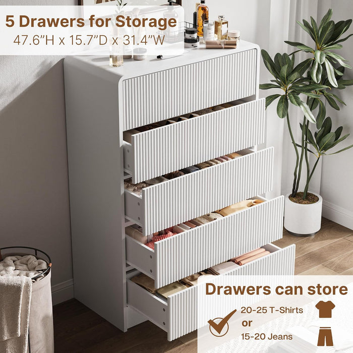 31.5" Wide Modern Curved 5 Drawer Dresser，White