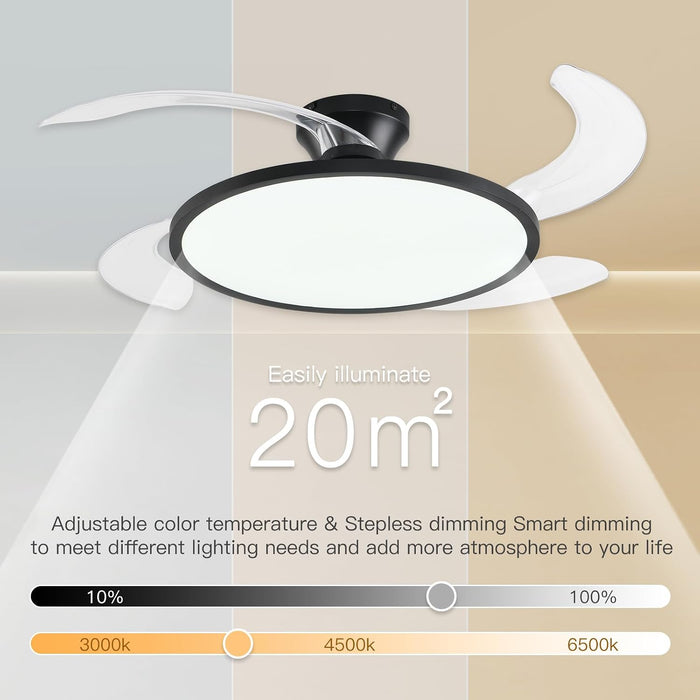 Retractable Ceiling Fan with Lights Remote Control,42'' Low Profile Ceiling Fan with Retractable Blades,Dimmable Full Spectrum,Modern Fandelier for Living Room Dinning Room Bedroom,Black