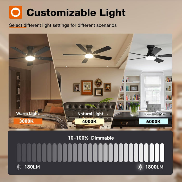 2 Pack Ceiling Fans with Lights, 48 Inch Black Ceiling Fan with Light and Remote Control, Reversible, 3CCT, Dimmable, Noiseless, Ceiling Fan for Bedroom, Farmhouse, Indoor/Outdoor Use