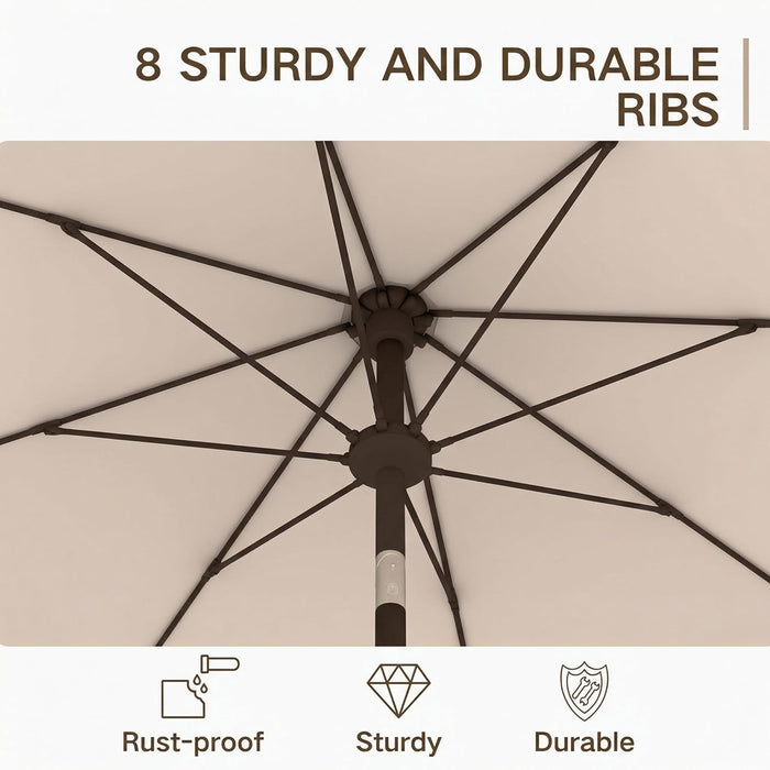 10FT Outdoor Patio Umbrella, Market Table Umbrella with Push Button Tilt and Crank, 8 Sturdy Fiberglass Ribs, UV Protection for Pool, Lawn, Deck, Backyard, Garden (Beige)