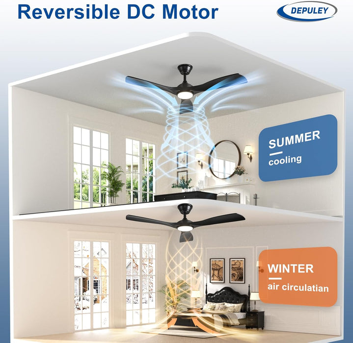 52 Inch Black Ceiling Fan With DimmableIntegratedLight