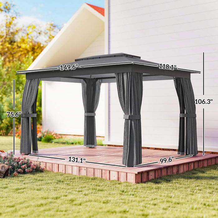 10' X 12' Outdoor Patio Gazebo, Heavy Duty Gazebo Canopy Shelter with Double Roof, Curtains, Netting, Steel Frame, UPF30+ Protection, Ceiling Hooks for Lawn, Backyard, Deck, Dark Gray