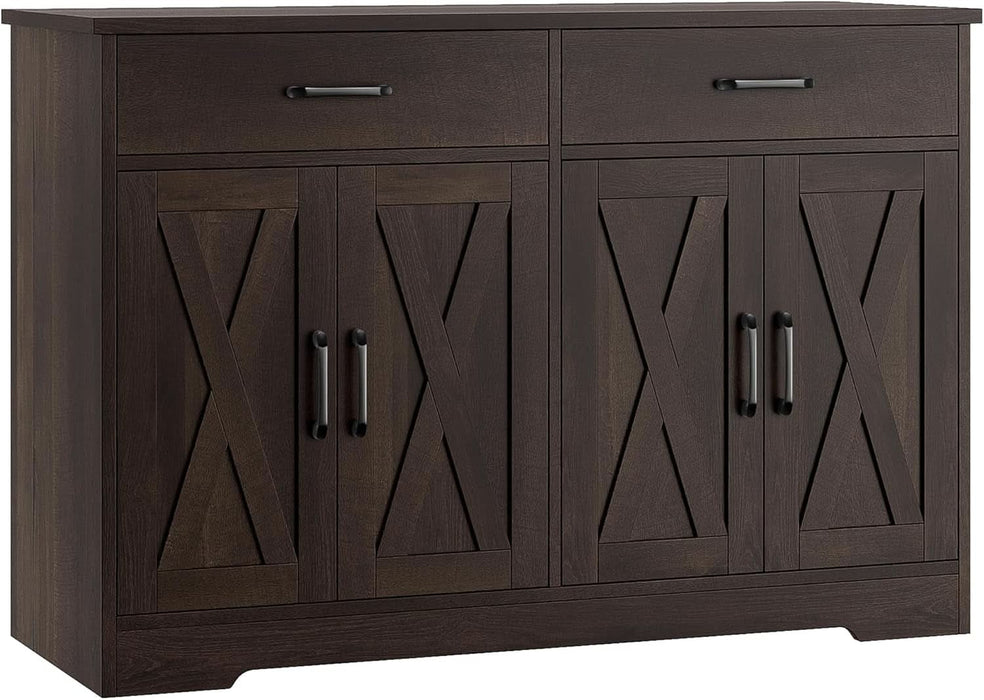 47" W Kitchen Sideboard Buffet Cabinet with Storage Drawers, Brown