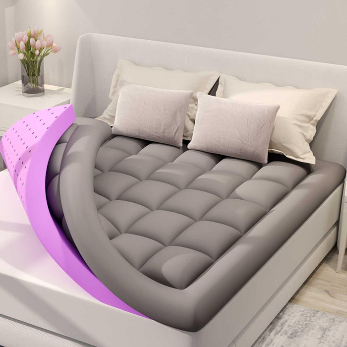 Dual Layer 5 Inch Memory Foam Mattress Topper King Size, 2 Inch Gel Memory Foam plus 3 Inch 1450 GSM down Alternative Quilted Pillow Top Mattress Pad Cover,Dark Gray