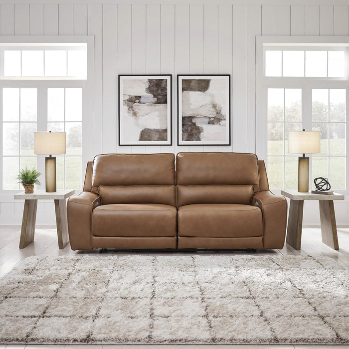 Signature Design by Ashley Spear Hill Contemporary Leather Match Power Reclining Sofa with Adjustable Headrest and USB Ports, Light Brown