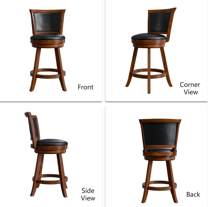 Swivel Bar Stools Set of 2, 24" Counter Height Swivel Barstools with Back & Faux Leather Upholstered Seat, Island Chairs with Solid Wood Legs & Footrest for Kitchen, Dining Room, Pub, Brown