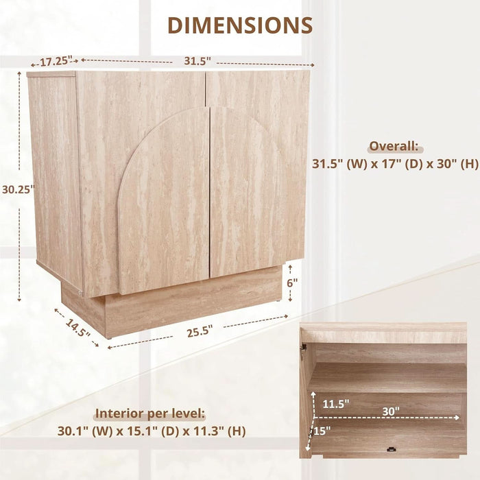 Buffet Cabinet with Storage, 31.5” Modern Sideboard Cabinet with Arched Doors & Shlef, Farmhouse Accent Media Console Credenza for Living Room/Dining/Kitchen/Entrayway, Travertine