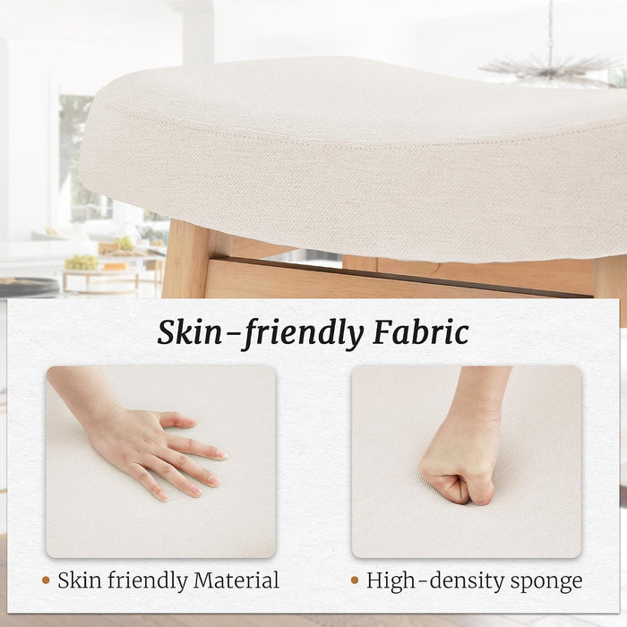 Bar Stools Set of 4, Barstools with Sturdy Wood Legs, Saddle Seat Counter Height Bar Stools for Kitchen Counter, Bar, Dining, 24 Inch Farmhouse Counter Stools, Beige Fabric