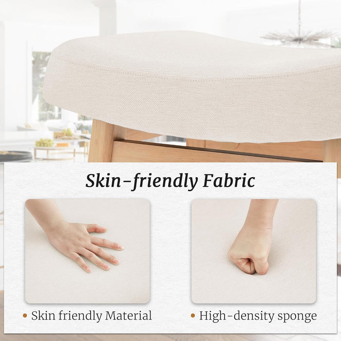 Bar Stools Set of 3, Barstools with Sturdy Wood Legs, Saddle Seat Counter Height Bar Stools for Kitchen Counter, Bar, Dining, 24 Inch Farmhouse Counter Stools, Beige