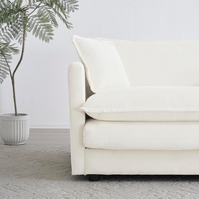 White Chenille Two Seater Upholstered Cozy Loveseat
