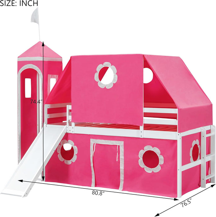Pink CastleStyled Loft Bed With Slide PlayhouseTower