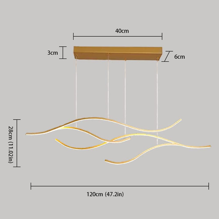 Contemporary LED Linear Wave Chandelier Gold Dimmable