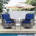 Patio Furniture Sets, 3 Pieces Wicker Outdoor Furniture - 360 Degree Swivel Rocking Chairs and Rattan Side Table for Garden,Porch,Backyard (Grey Wicker/Blue Cushion, 3PCS - Swivel Chairs)