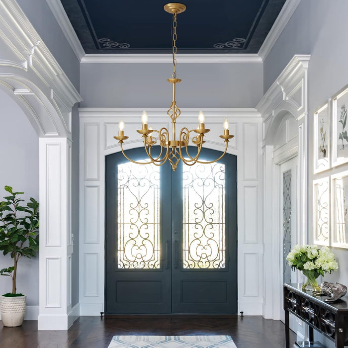 Modern Gold Chandelier for Dining Room 6 Lights Candle Chandelier Light Fixtures 26" Hanging Pendant Light Rustic Industria Chandeliers for Farmhouse Living Room Bedroom Foyer Entryway