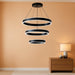 Modern LED Chandeliers Adjustable Hanging Black Pendant Light Fixture 3 Ring Flush Mount Chandeliers for Bedroom,Kitchen,Island Cafe