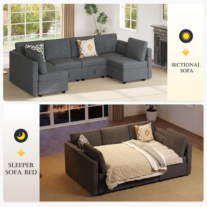 Modular Sectional Sofa, 5 Seats Chenille Sofa Set for Living Room, Convertible U Shaped Sectional Couch with Lagre Storage Ottoman, Sleeper Sofa for Office, Dark Gray