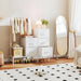 Dresser for Bedroom with Hanging Rack, 5 Drawers Dresser with Clothes Rack, Fabric Dressers & Chest of Drawers with PU Finish Storage Organizer, for Living Room Closet, White