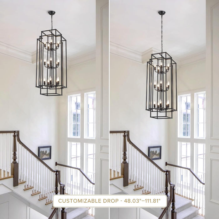 Black Lantern Chandelier For High Ceiling Lighting