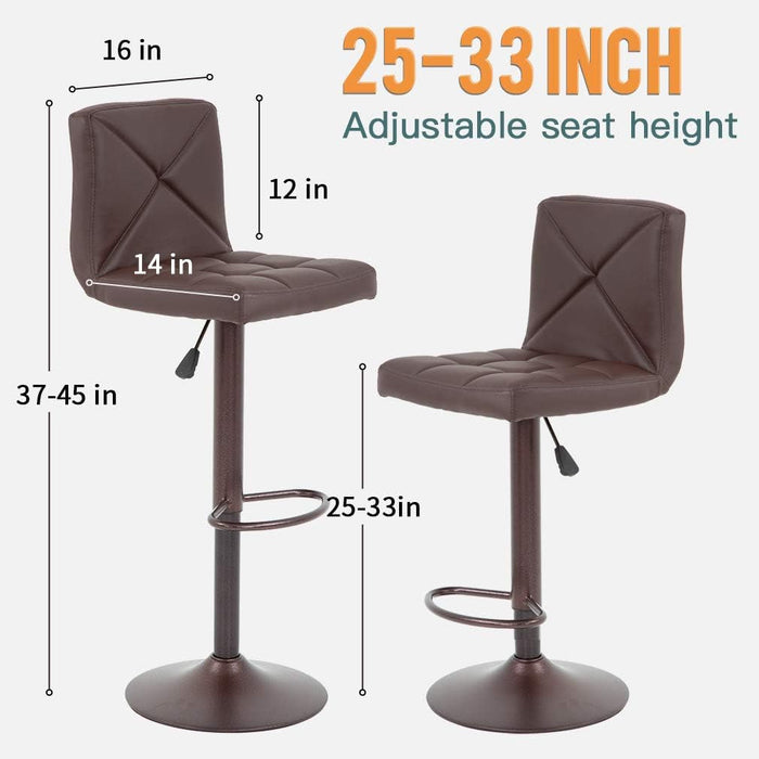 Counter Height Bar Stools Set of 2 PU Leather Modern Height Adjustable Swivel Barstools Hydraulic Chair Bar Stools