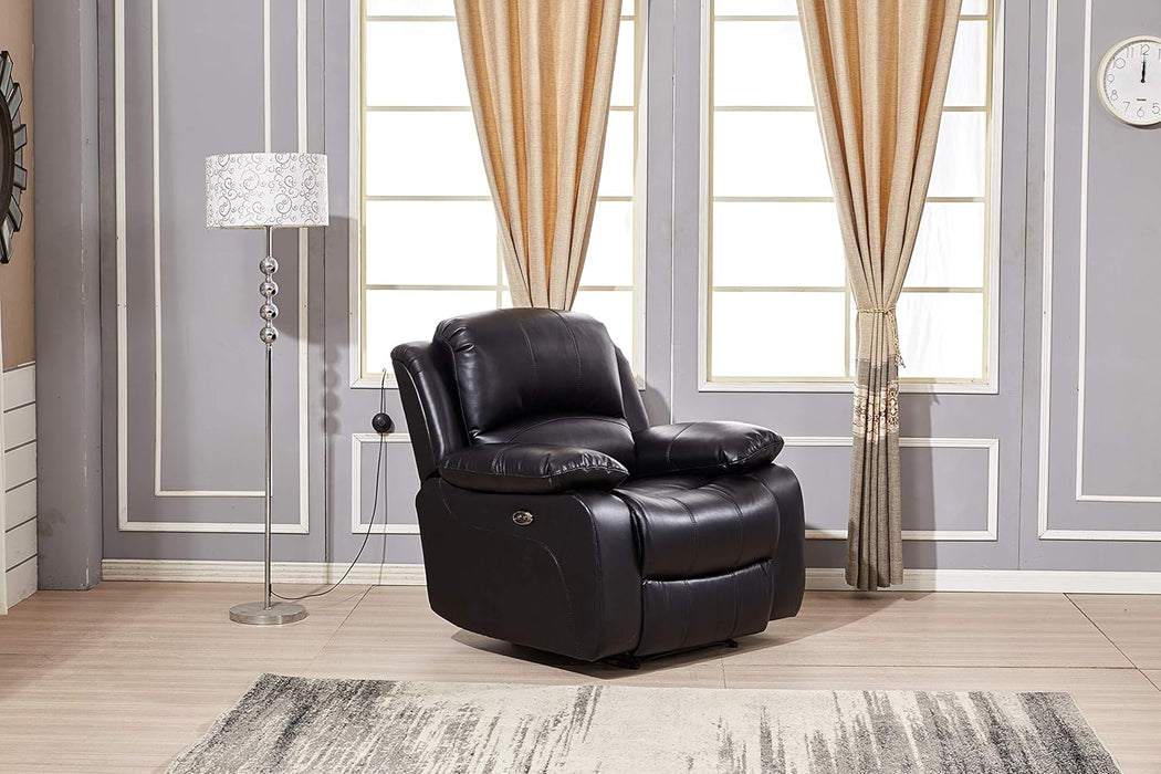Power Reclining Bonded Leather Living Room Set (Black, Power Recliner)
