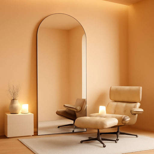 76"X34" Arch Full Length Mirror, Floor Length Hanging or Leaning, Body Mirror with Stand or Wall Mounted, Arched-Top Aluminum Frame for Bedroom (White)