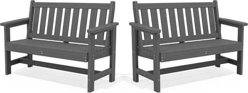 Outdoor Bench, HDPE Outdoor Benches Weatherproof, 2-Person Garden Bench with 660 Lbs Weight Capacity, Patio Benches for Outdoors, Garden, Porch, Backyard and Park, Grey, 2 Pack