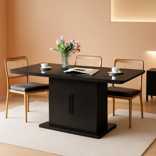 Extendable Black Dining Table for 4-6, 47-65 Inch Rectangle Dining Room Kitchen Table with Large Storage, Wood Sliding Door, Mid Century Modern Dinner Furniture, Fluted, Space Saving, Living Room