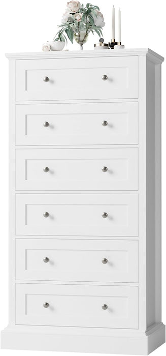 White 6-Drawer Dresser with Metal Handles