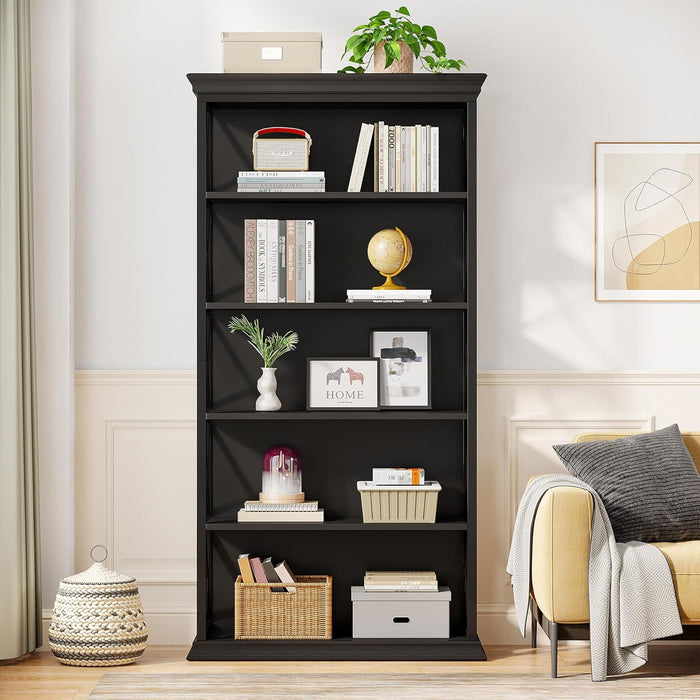 6-Tier Bookcase, 71 Inches Industrial Bookshelves and Bookcases, Floor Standing 5 Shelf Display Storage Shelves Tall Bookcase for Home Office, Living Room, Bed Room, All Black