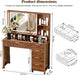 43.3'' Vanity Desk with Mirror and Lights, with Glass Tabletop, with 5 Drawers & Shelves,Makeup Vanity Set for Bedroom, Walnut1