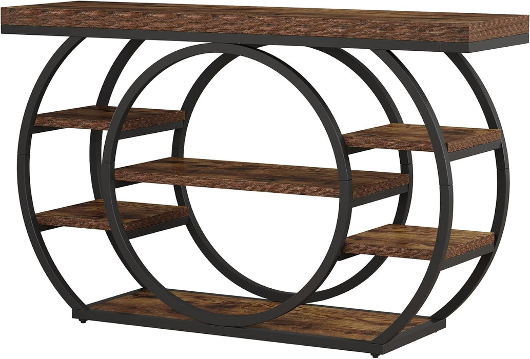 47” Console Table, Industrial 5-Tier Entryway Table with Metal Frame, Narrow Console Sofa Table for Living Room, Hallway, Rustic Brown