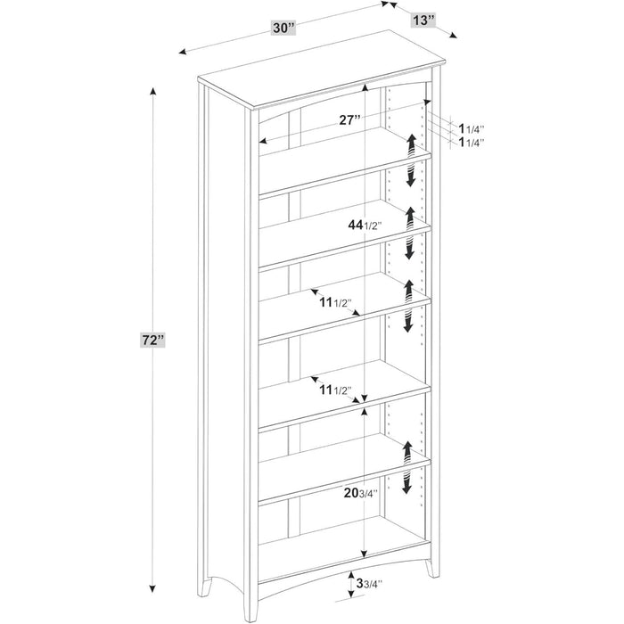 Shaker Style 6 Shelf Bookcase / Solid Wood / 72 Inch Tall / Adjustable Shelving / Closed Back / Display Bookshelf for Living Room, Bedroom, Home and Office, Cherry