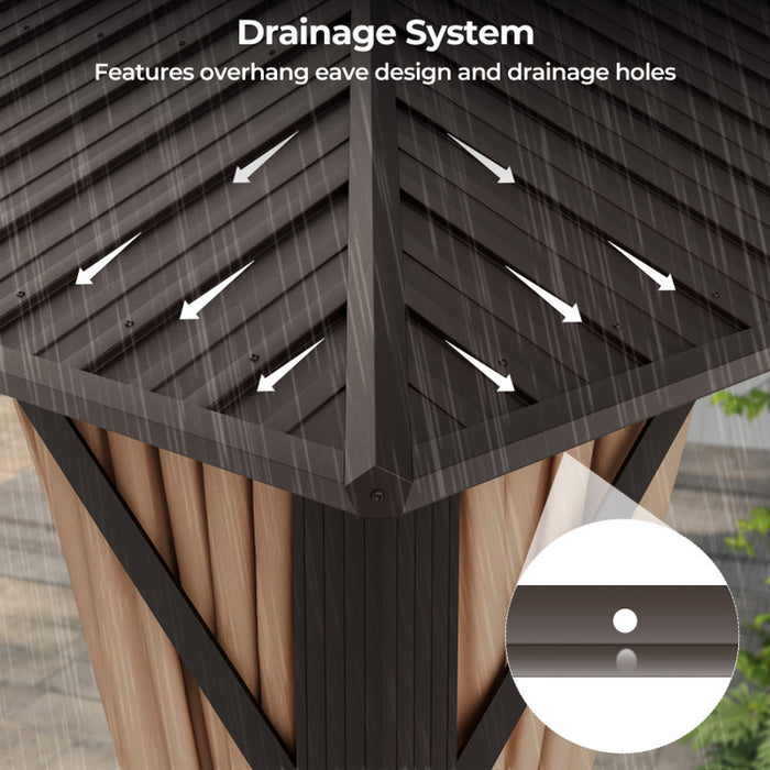 10 X 13 Feet Patio Hardtop Gazebo with Galvanized Steel Double Roof and Netting