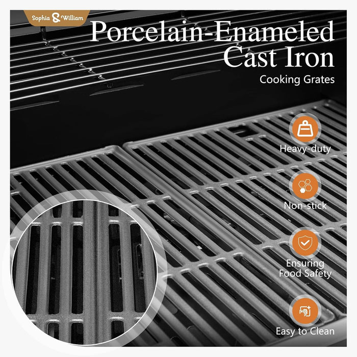 4-Burner Gas BBQ Grill with Side Burner and Porcelain-Enameled Cast Iron Grates, 42,000BTU Propane Grills Outdoor Cooking Barbecue Cabinet Style, Blue