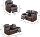 3PCS Recliner Sofa Set Vegan Leather Reclining Couch Set  Living Room Furniture Sets Manual Reclining Sofa Set with Cup Holders/Storage Console/Flip down Table for Home/Office (Brown, 3PCS Set)