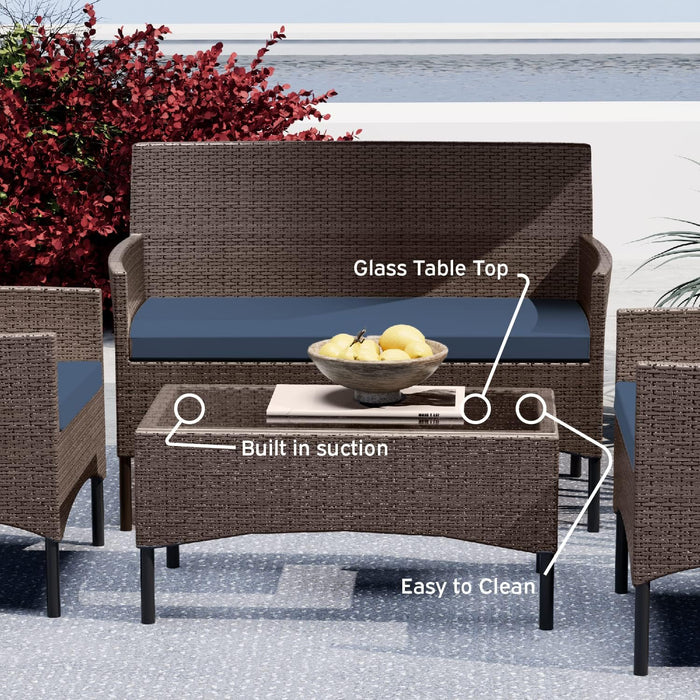 Outdoor Patio Sofa Set Navy Cushions Weatherproofing
