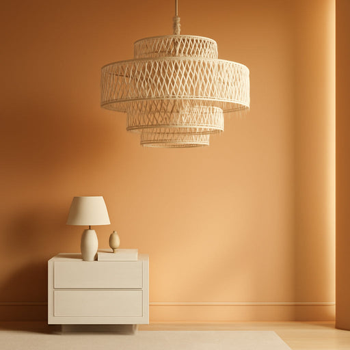 White Chandelier Large Rattan Lights for Living Room 8-Light