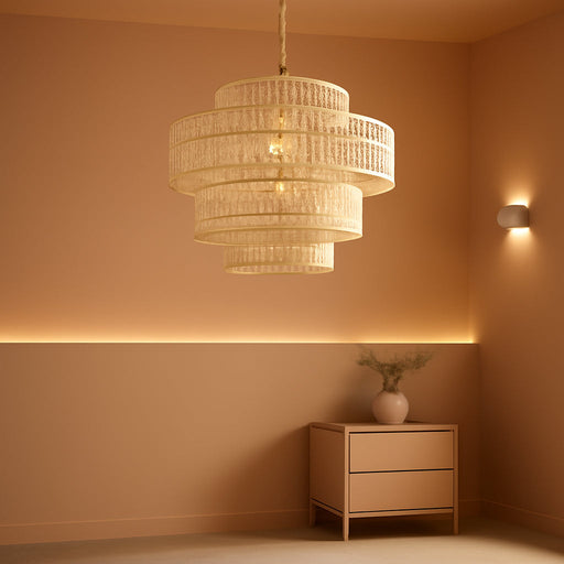 White Chandelier Large Rattan Lights for Living Room 8-Light
