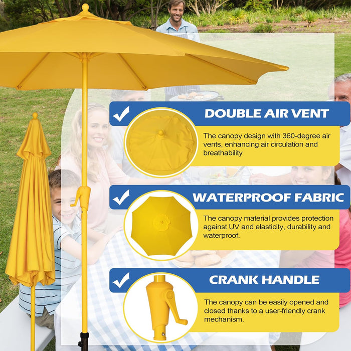 9FT Outdoor Patio Umbrella, Market Table Umbrella with 8 Sturdy Ribs and Crank System, Fade-Resistant & Waterproof for Garden Backyard Poolside Deck