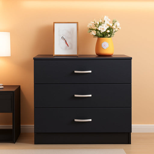 3 Drawer Dresser, Modern Storage Chest of Drawers, Wood Bedside Table Night Table for Bedroom,Living Room (Black)
