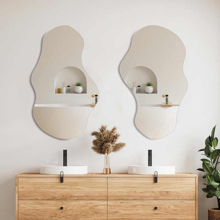 Irregular Wall Mirror Asymmetrical Mirror, 34''X20.5'' Decorative Modern Mirrors for Bathroom Bedroom Living Room Entryway, Cloud Frameless Mirror, Wall Mounted (34''X20.5'', Cloud)