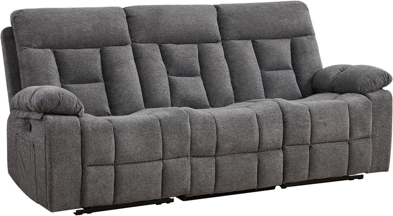 Reclining Sofa for Living Room, Extra Wide Modern Overstuffed 3 Seat Recliner Manual Sofa with Hidden Armrest Cup Holders, Soft Breathable Fabric and Padded Seat, Light Grey