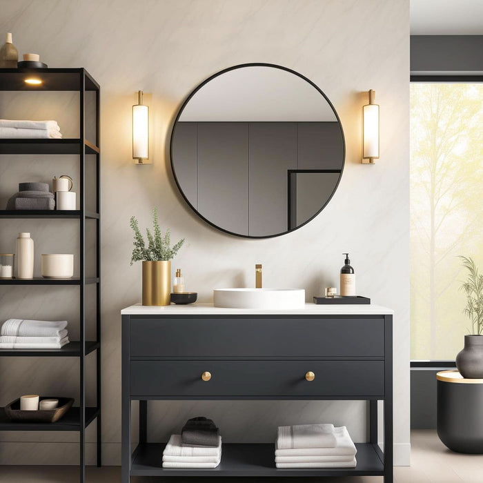 Black round Mirror for over Sink 24-Inch, Circle Bathroom Mirror, Metal Frame Vanity Mirror, Modern Wall Mirror for Entryway Living Room