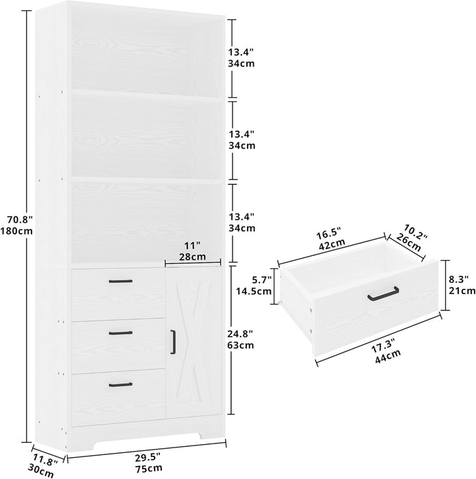 71In Tall BookshelfStorageUnit With Doors And Drawers